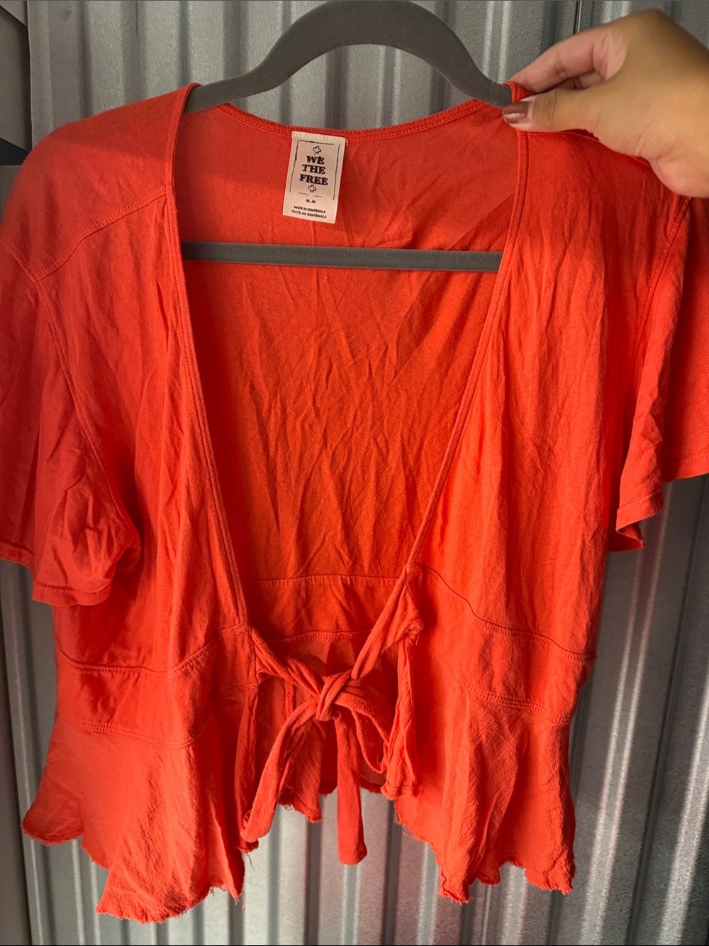 We The Free Coral Tie-Front Crop Top